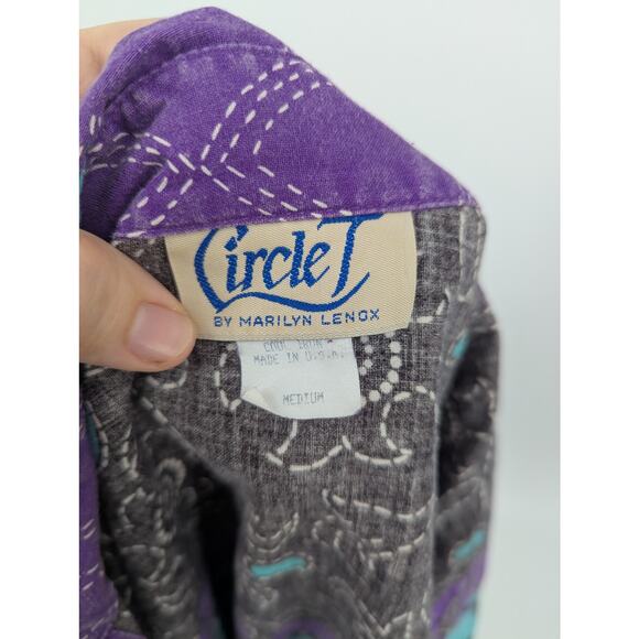 90s Vintage Western 100% Cotton Button Up Shirt Women's Medium Aztec Cowboy - Picture 5 of 6